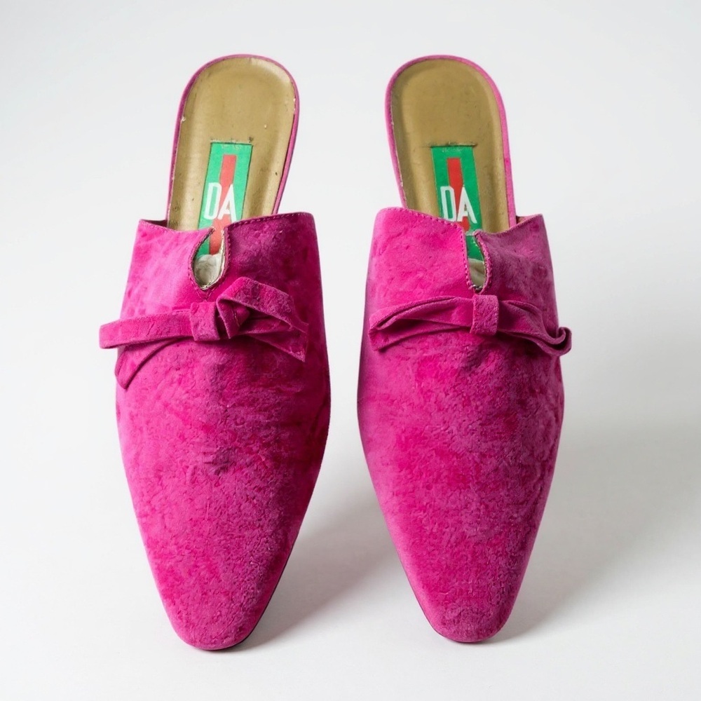 Pink Velvet Bow Mule Slides for Women